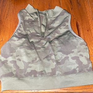 Camo zip up cropped sports bra